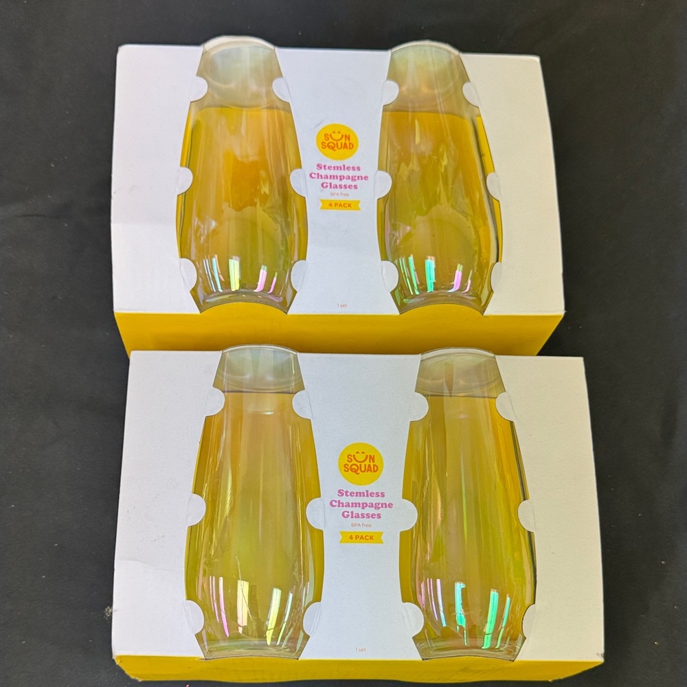 Sun Squad Iridescent Stemless Champagne Glasses 8 total stemless champagne new